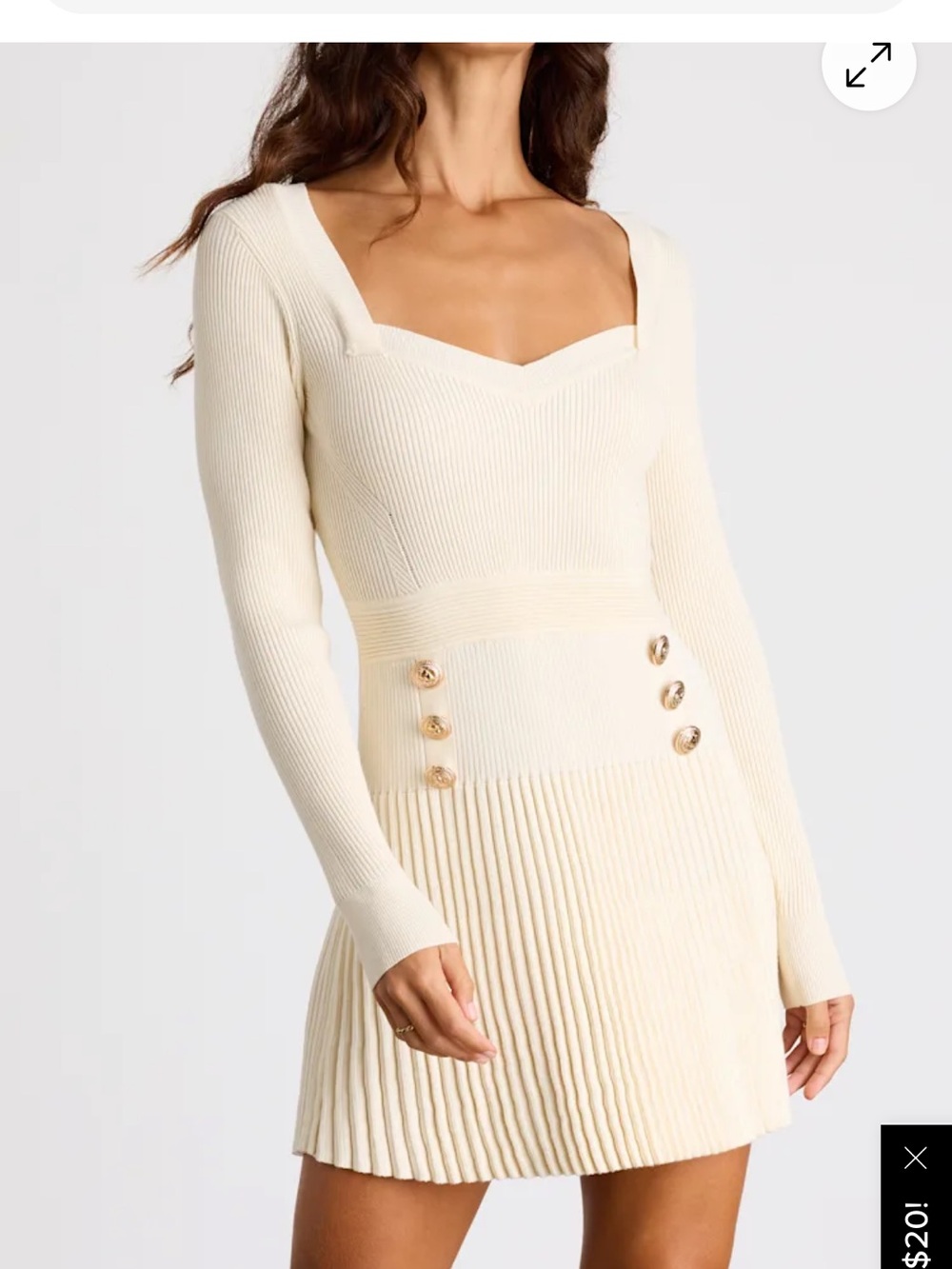 Lulus NWT Cream Rib-Knit Long Sleeve Pleated Mini Dress